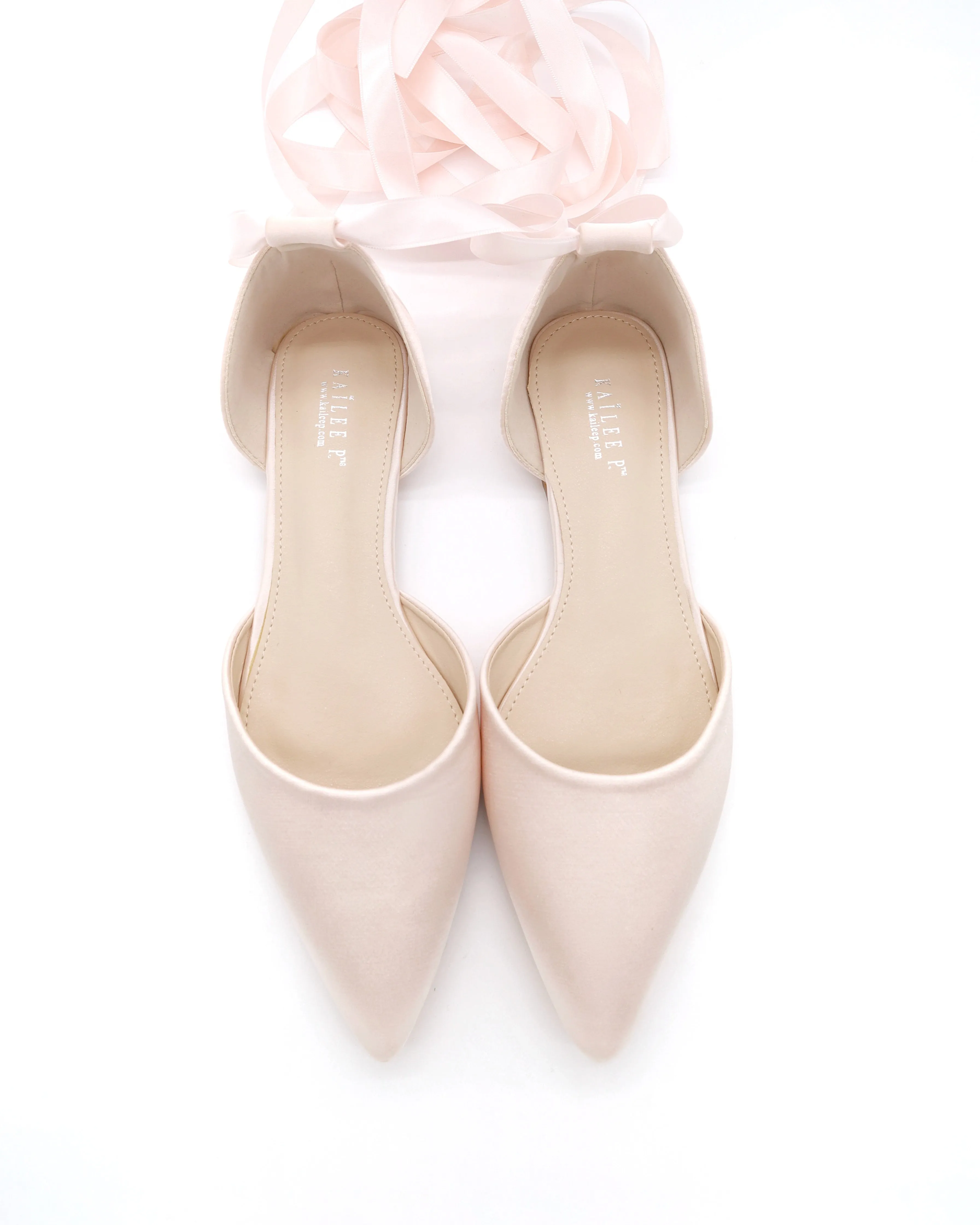 Satin Pointy Toe Flats with Satin Ankle Tie or Ballerina Lace Up