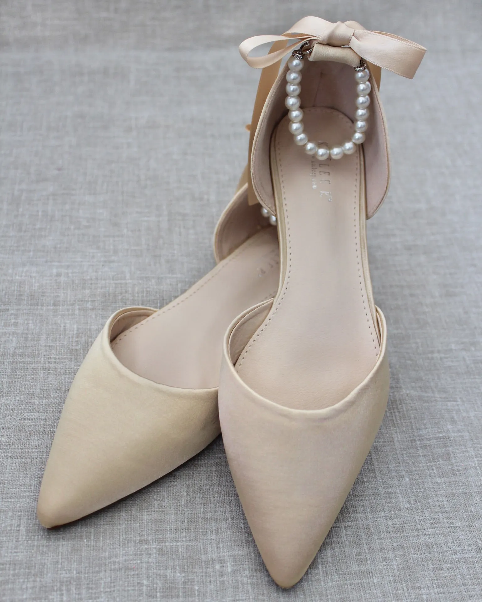 Satin Pointy Toe Flats with Satin Ankle Tie or Ballerina Lace Up