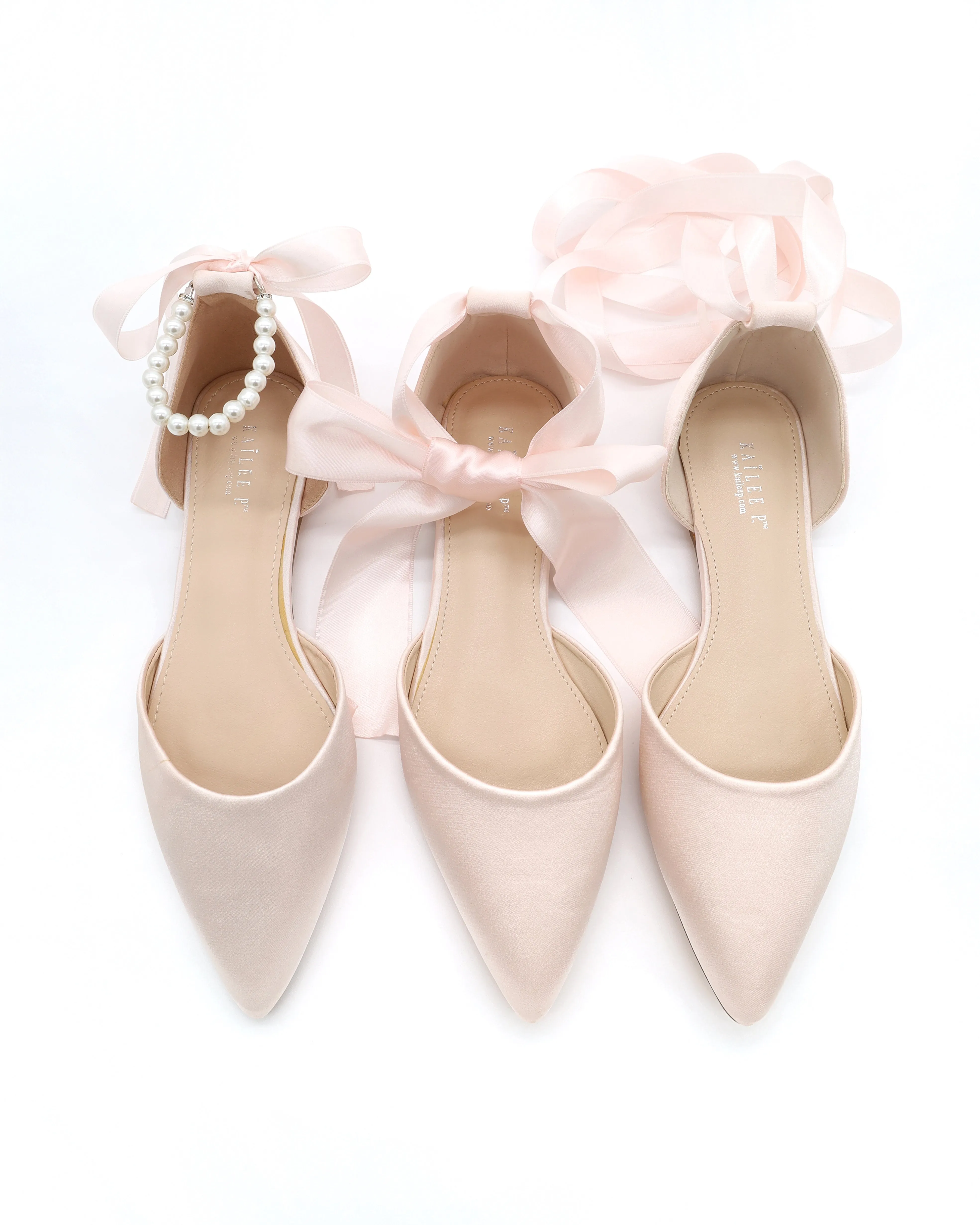 Satin Pointy Toe Flats with Satin Ankle Tie or Ballerina Lace Up