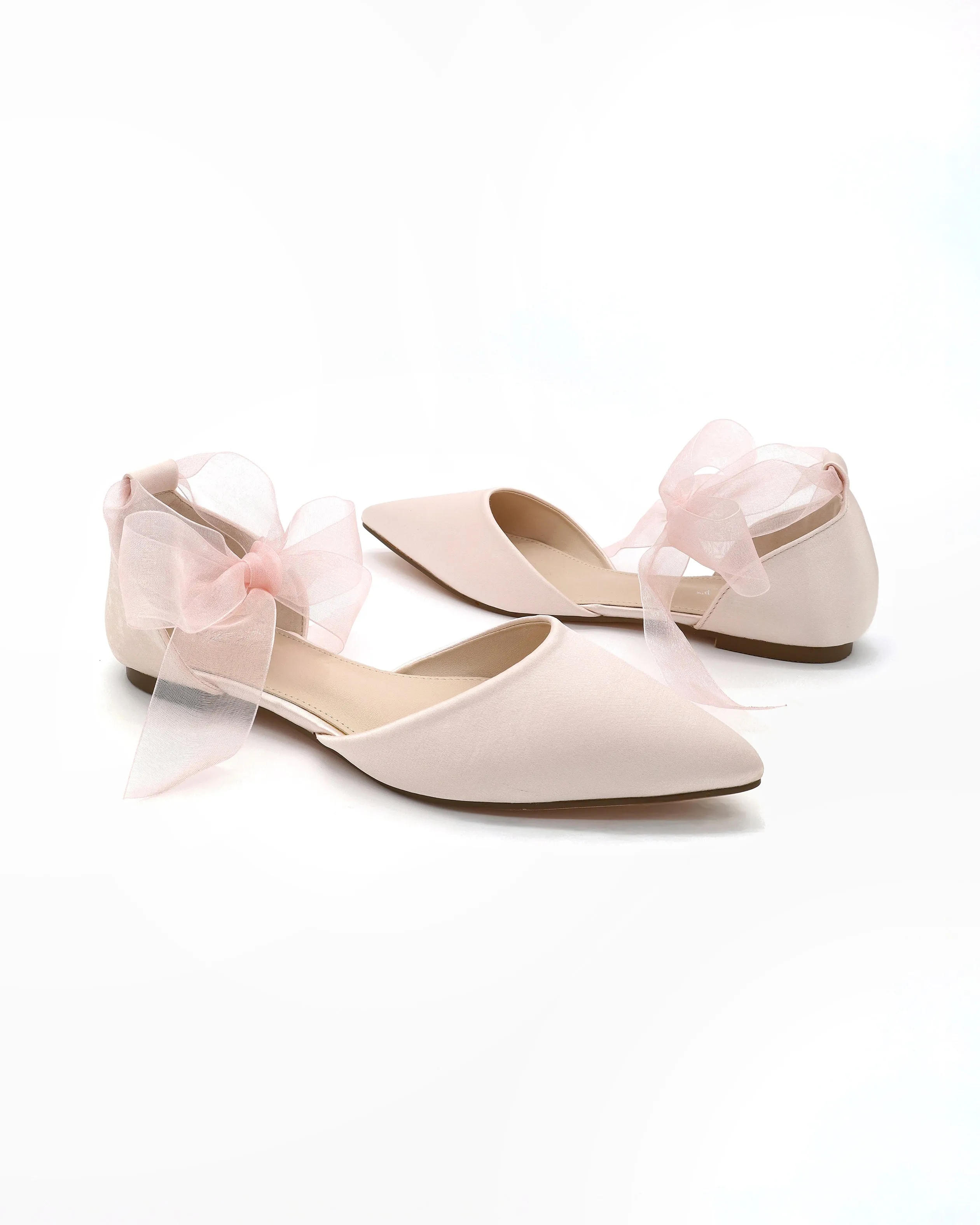 Satin Pointy Toe Flats with Satin Ankle Tie or Ballerina Lace Up