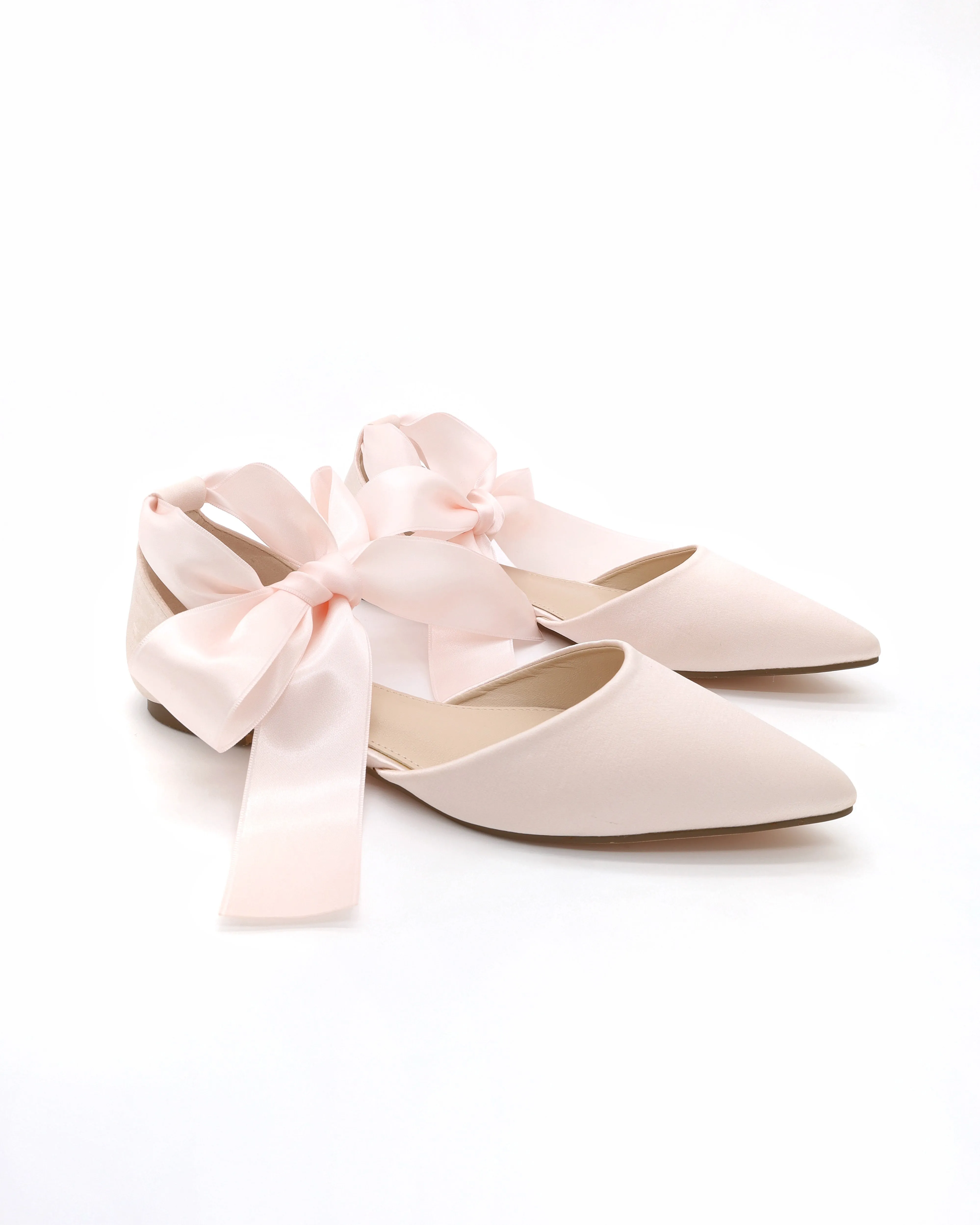 Satin Pointy Toe Flats with Satin Ankle Tie or Ballerina Lace Up