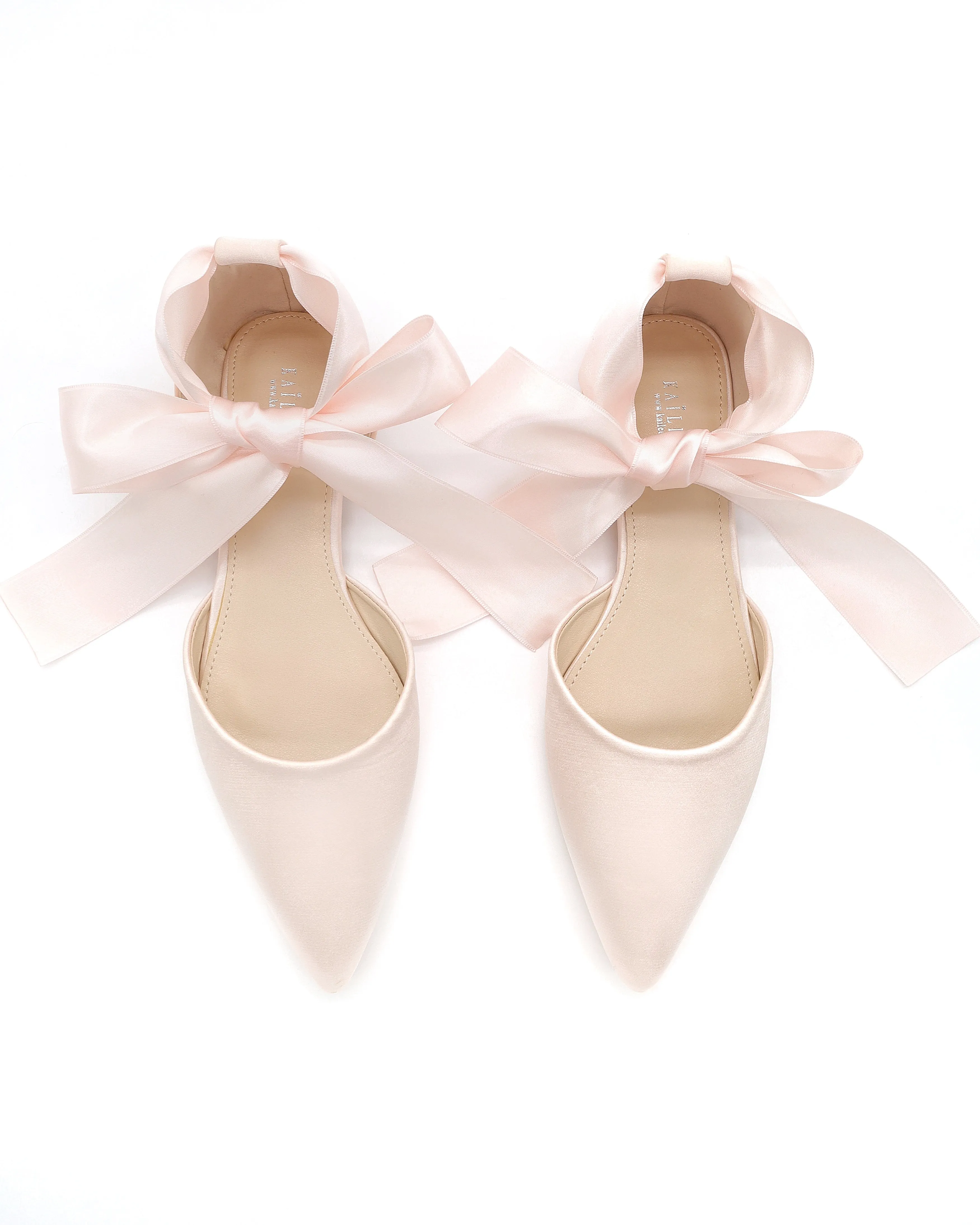 Satin Pointy Toe Flats with Satin Ankle Tie or Ballerina Lace Up