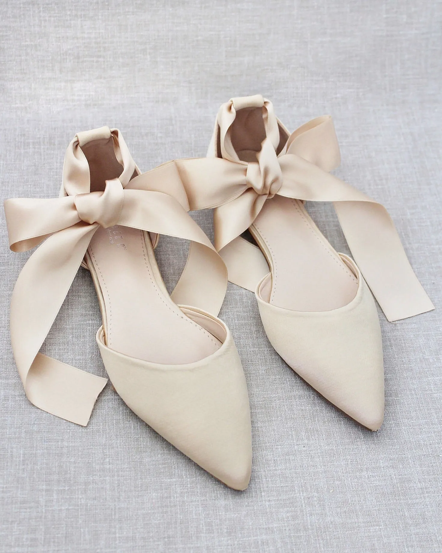 Satin Pointy Toe Flats with Satin Ankle Tie or Ballerina Lace Up