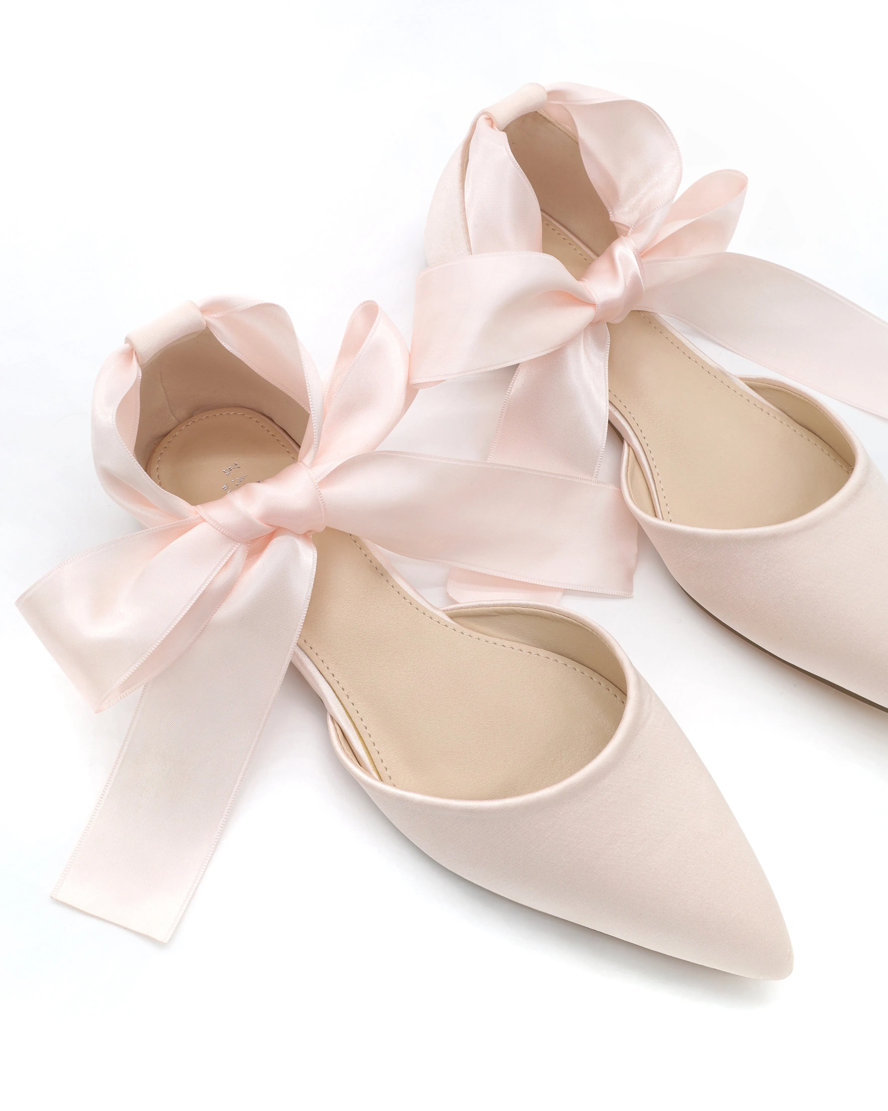 Satin Pointy Toe Flats with Satin Ankle Tie or Ballerina Lace Up