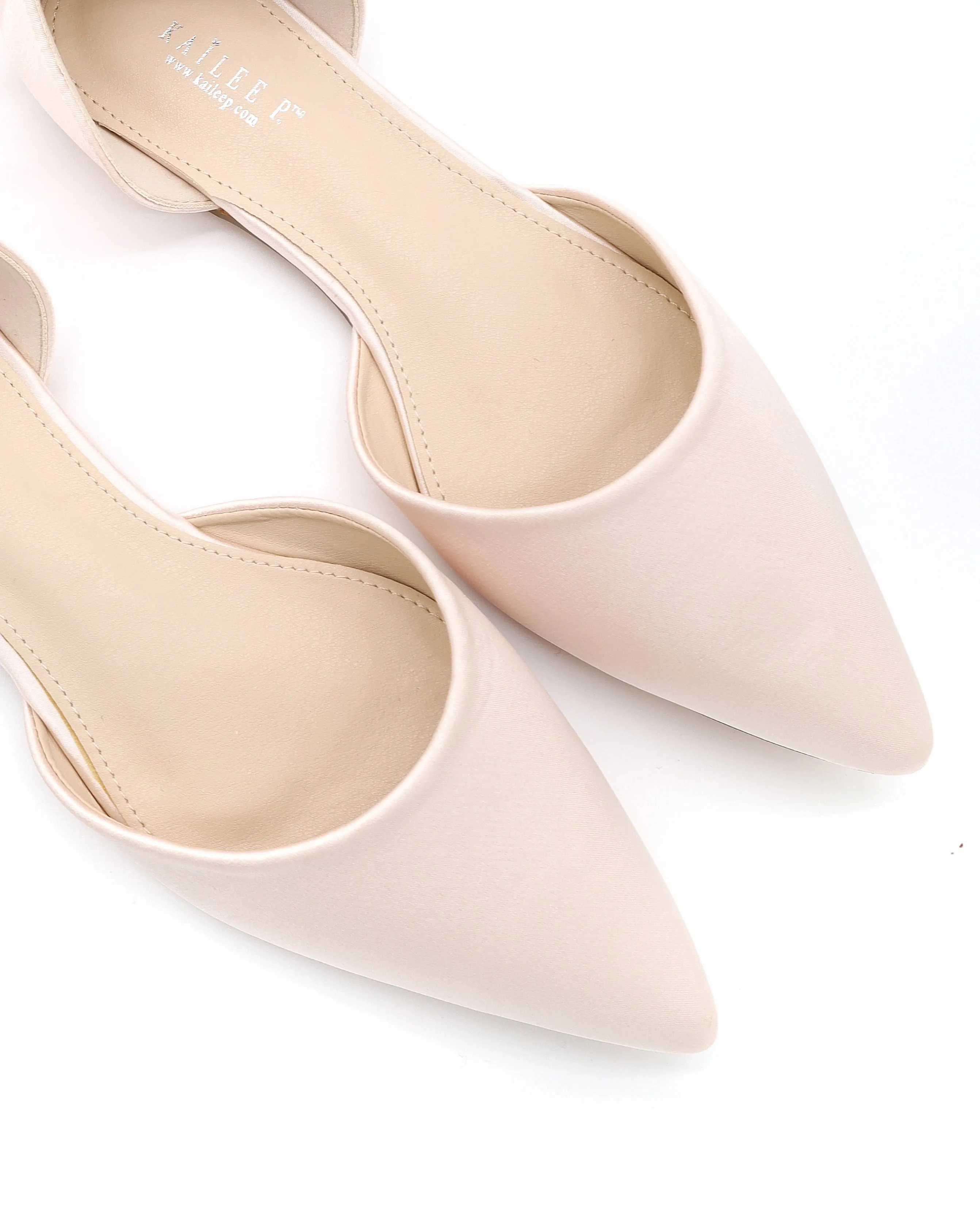 Satin Pointy Toe Flats with Satin Ankle Tie or Ballerina Lace Up