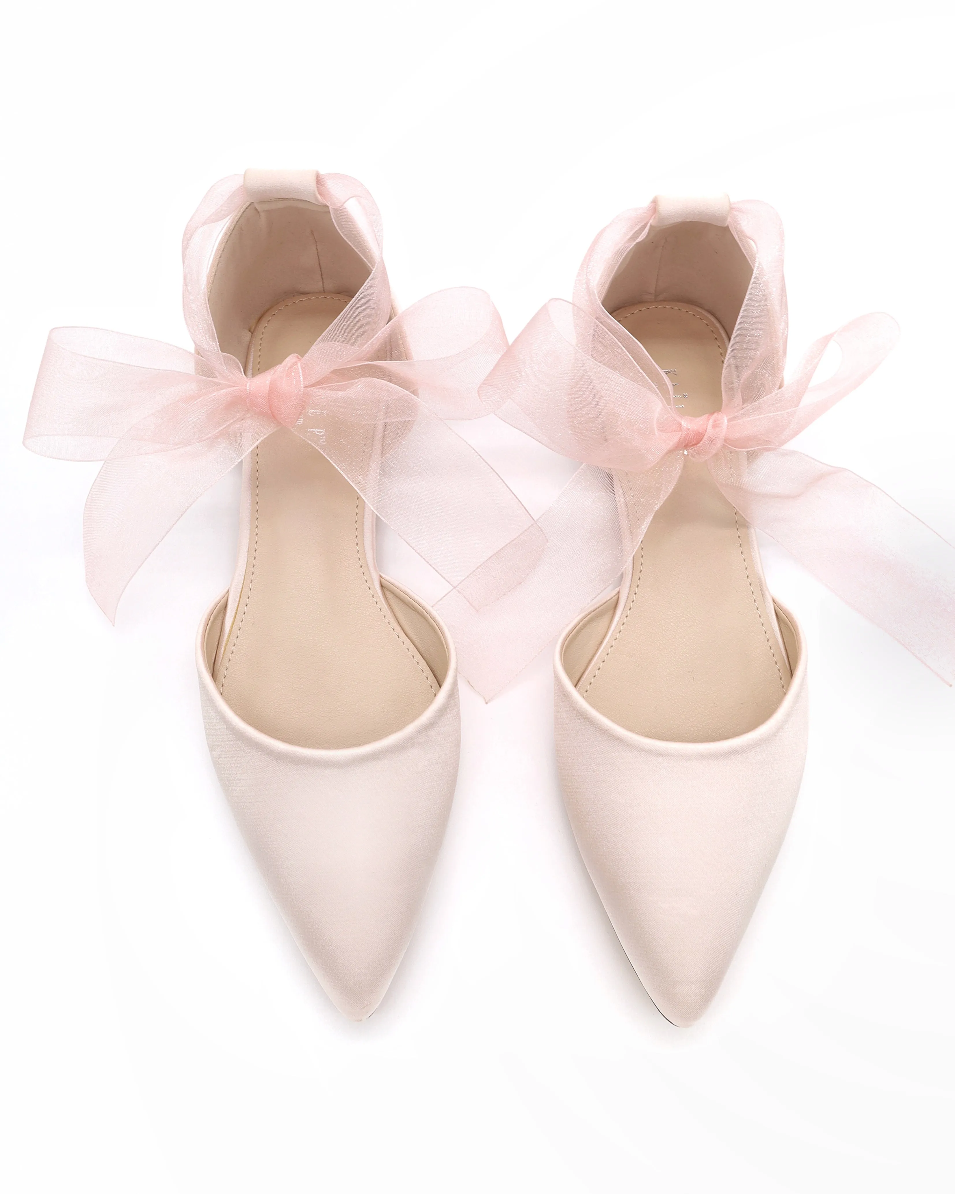 Satin Pointy Toe Flats with Satin Ankle Tie or Ballerina Lace Up