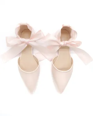 Satin Pointy Toe Flats with Satin Ankle Tie or Ballerina Lace Up