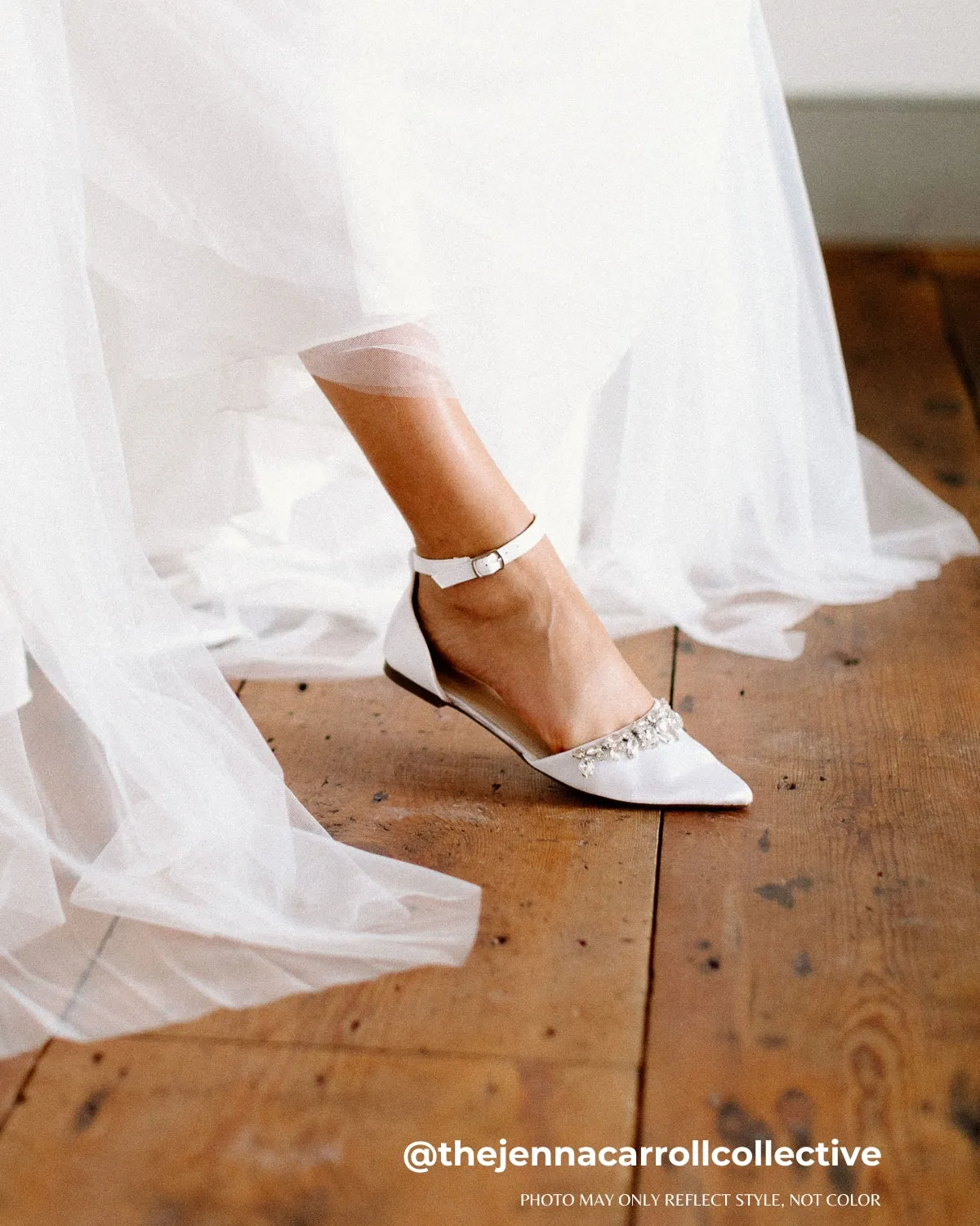 Satin Pointy Toe Flats with Teardrop Rhinestones Embellishments