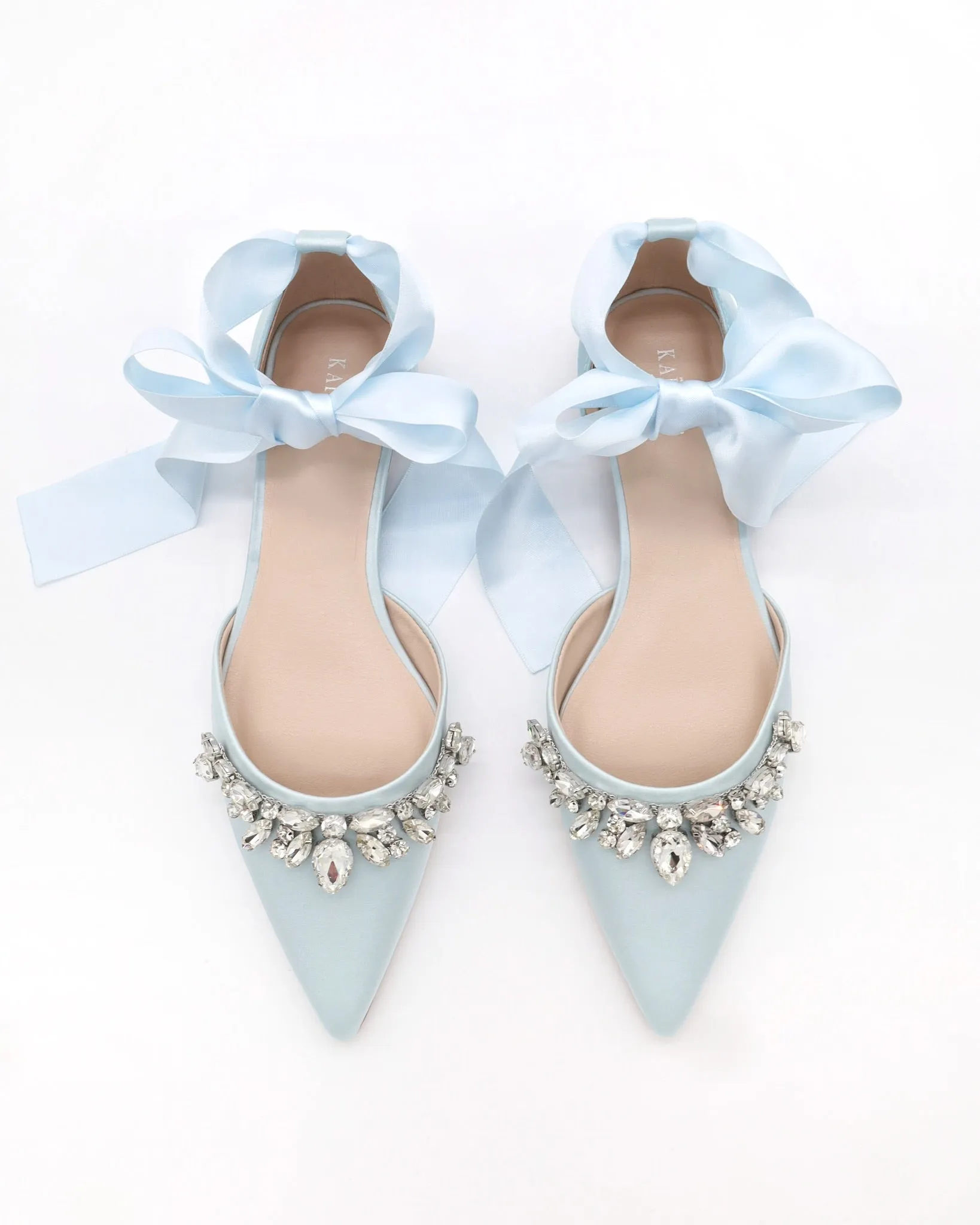 Satin Pointy Toe Flats with Teardrop Rhinestones Embellishments