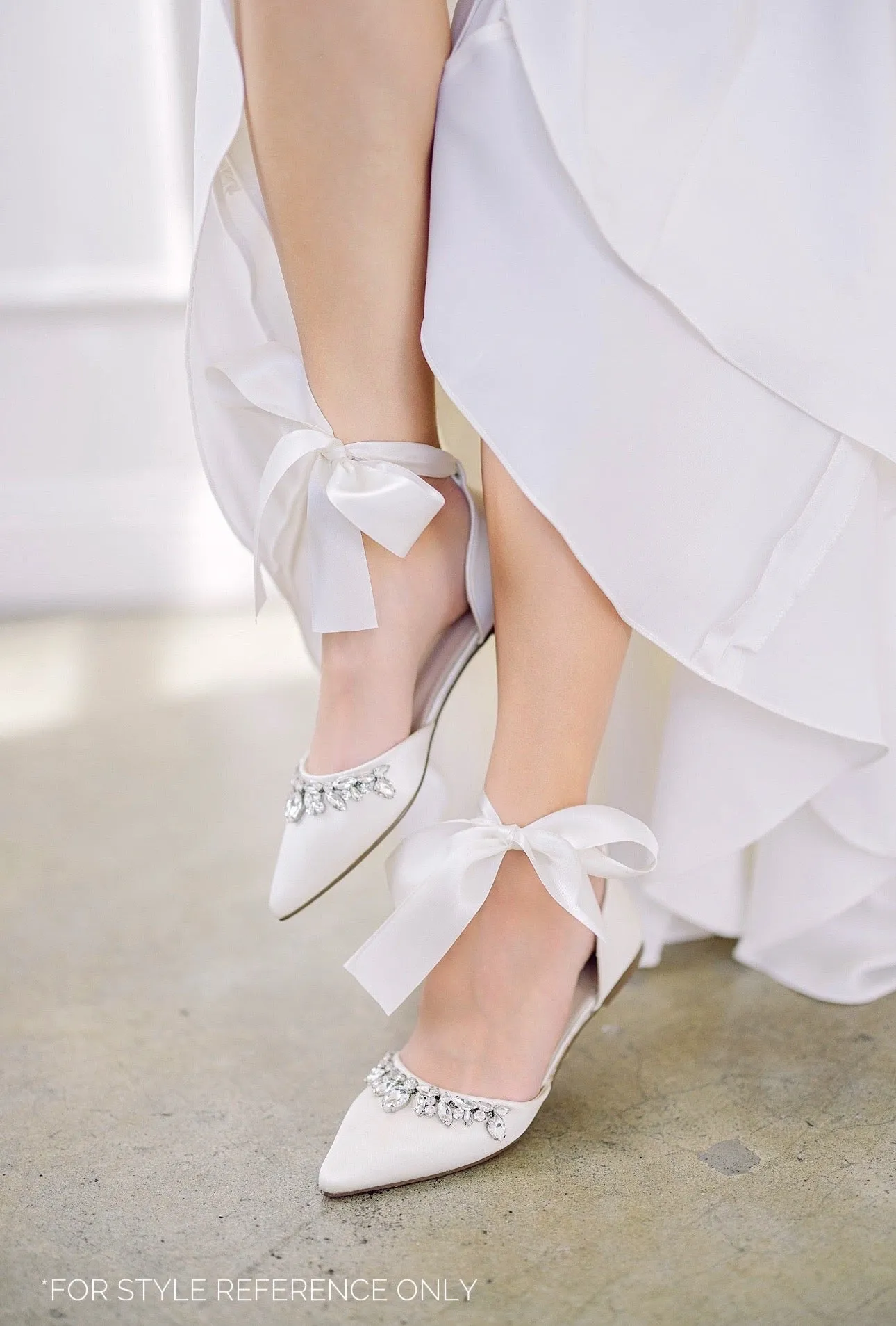 Satin Pointy Toe Flats with Teardrop Rhinestones Embellishments