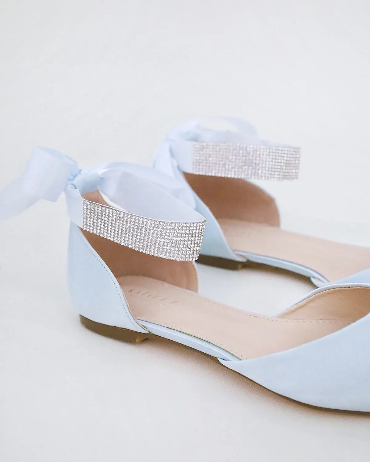 Satin Pointy Toe Wedding Flats with Rhinestones Strap