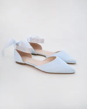 Satin Pointy Toe Wedding Flats with Rhinestones Strap