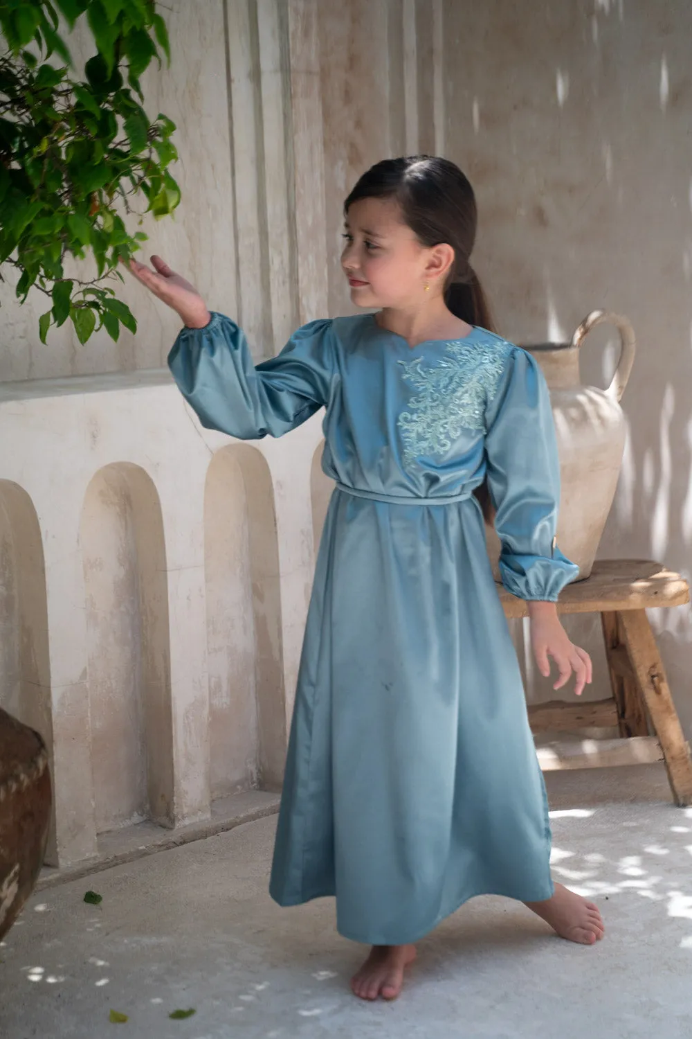 Satin Serenity Blue Kids Abaya