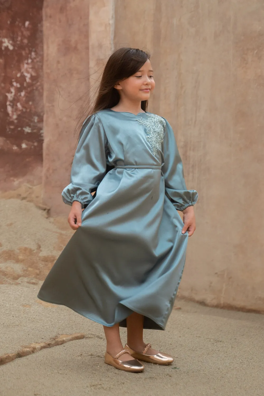 Satin Serenity Blue Kids Abaya