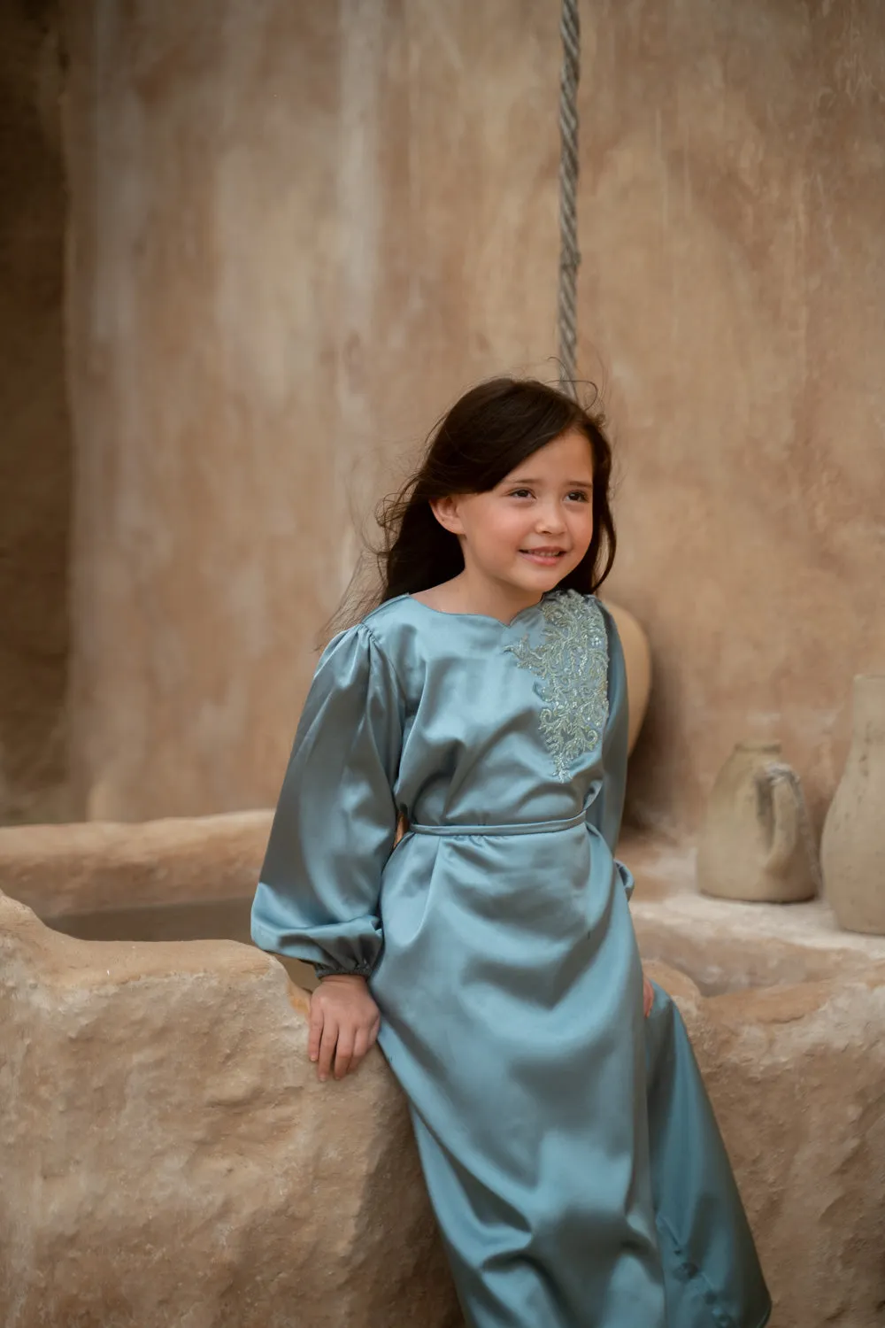 Satin Serenity Blue Kids Abaya