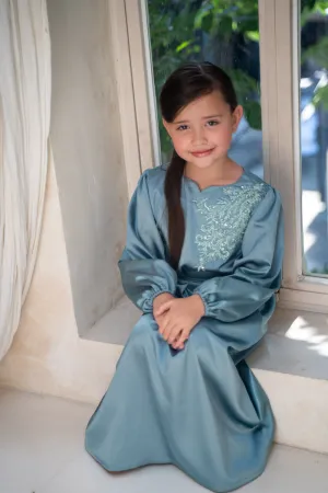 Satin Serenity Blue Kids Abaya