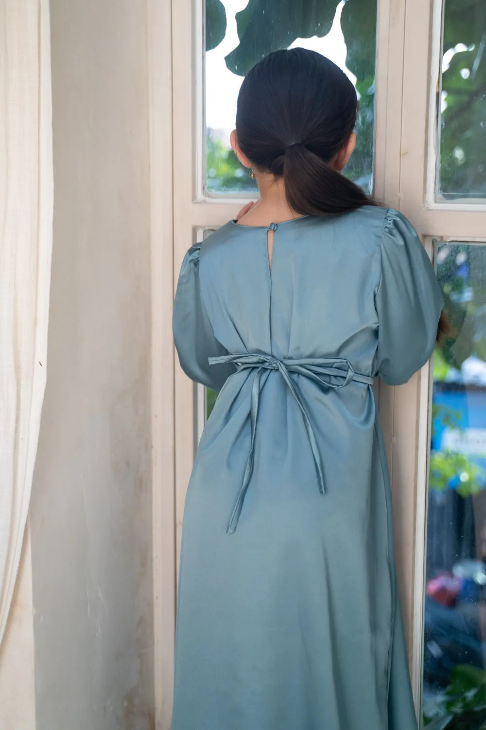 Satin Serenity Blue Kids Abaya