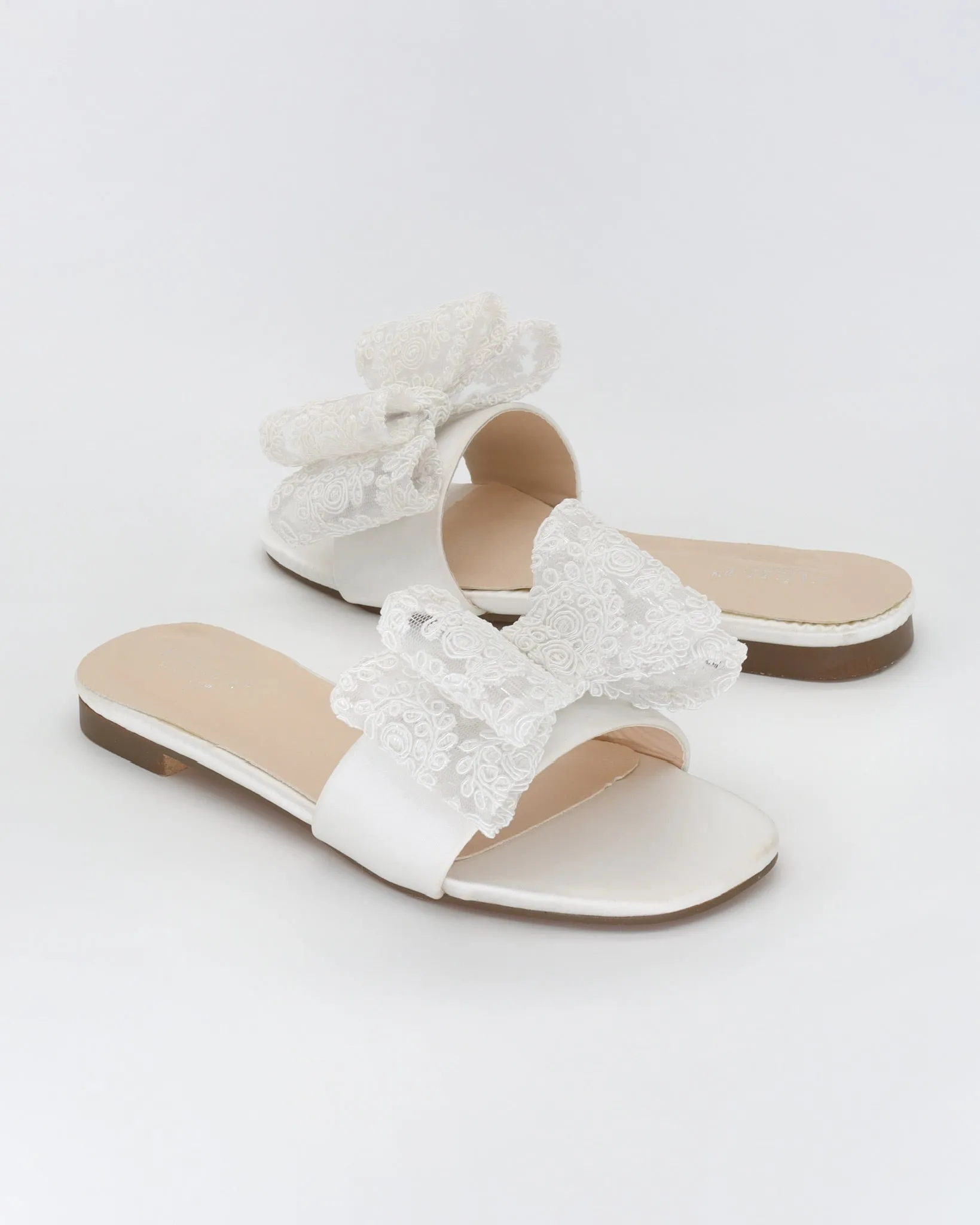 Satin Slip on Sandals with with Oversized Crochet Bow