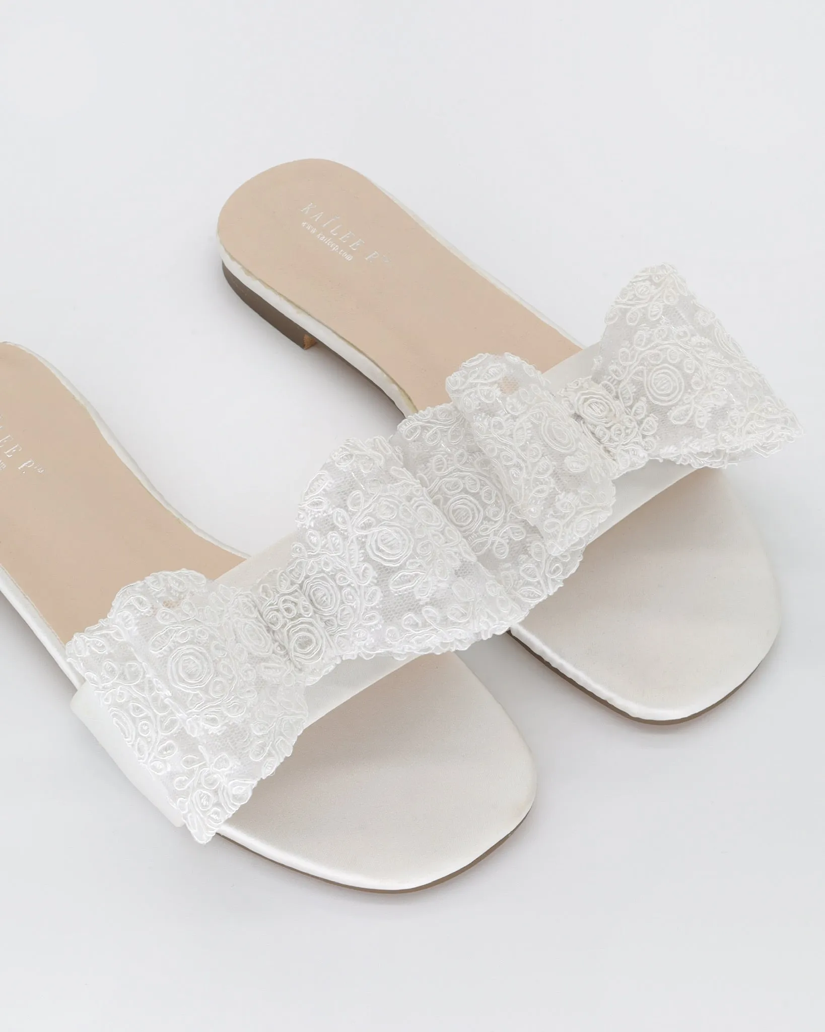 Satin Slip on Sandals with with Oversized Crochet Bow