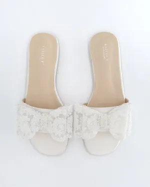 Satin Slip on Sandals with with Oversized Crochet Bow