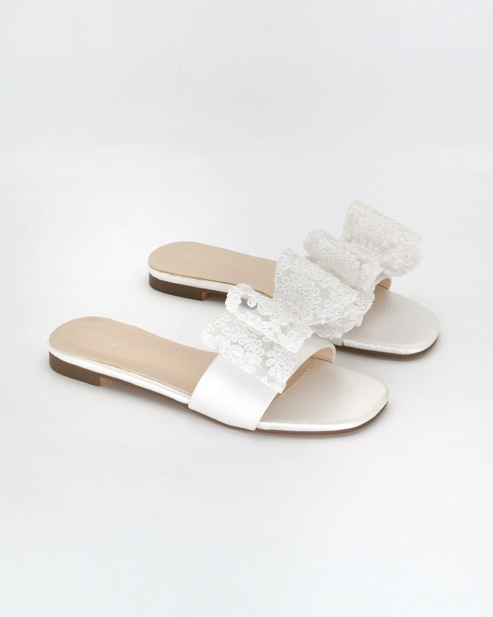 Satin Slip on Sandals with with Oversized Crochet Bow