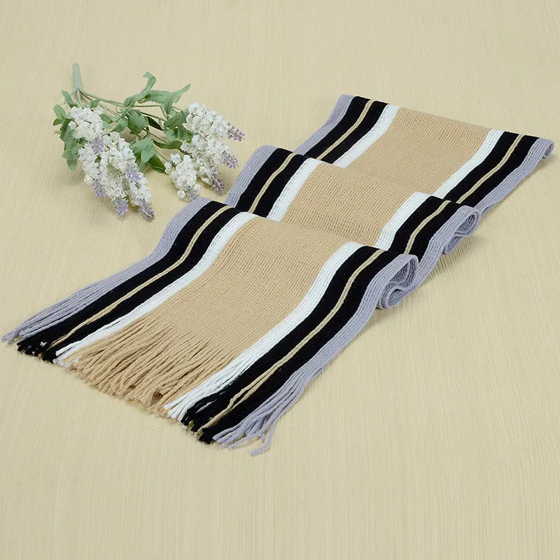 scarf men striped cotton scarf female & male brand shawl wrap knit cashmere bufandas Striped scarf with tassels