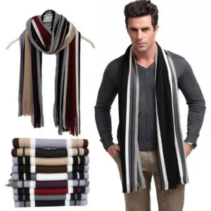 scarf men striped cotton scarf female & male brand shawl wrap knit cashmere bufandas Striped scarf with tassels