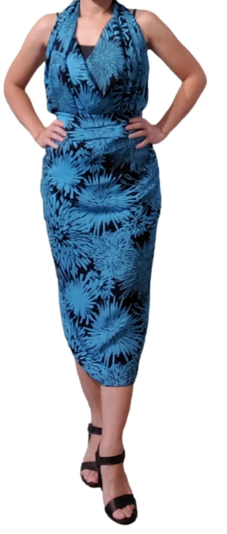 Secret Beach - Chrysanthemum Full Sarong - Black and Turq