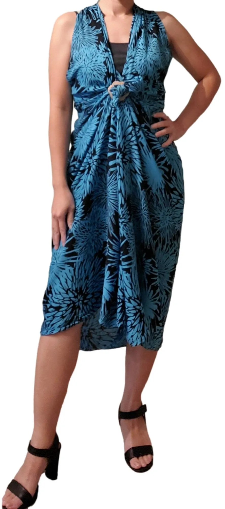 Secret Beach - Chrysanthemum Full Sarong - Black and Turq