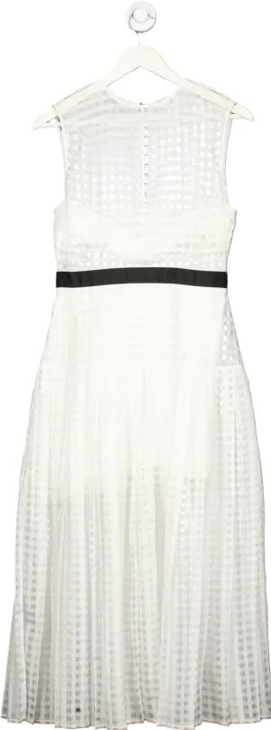 Self-Portrait White Sleeveless Midi Dress with Mesh Overlay UK 12