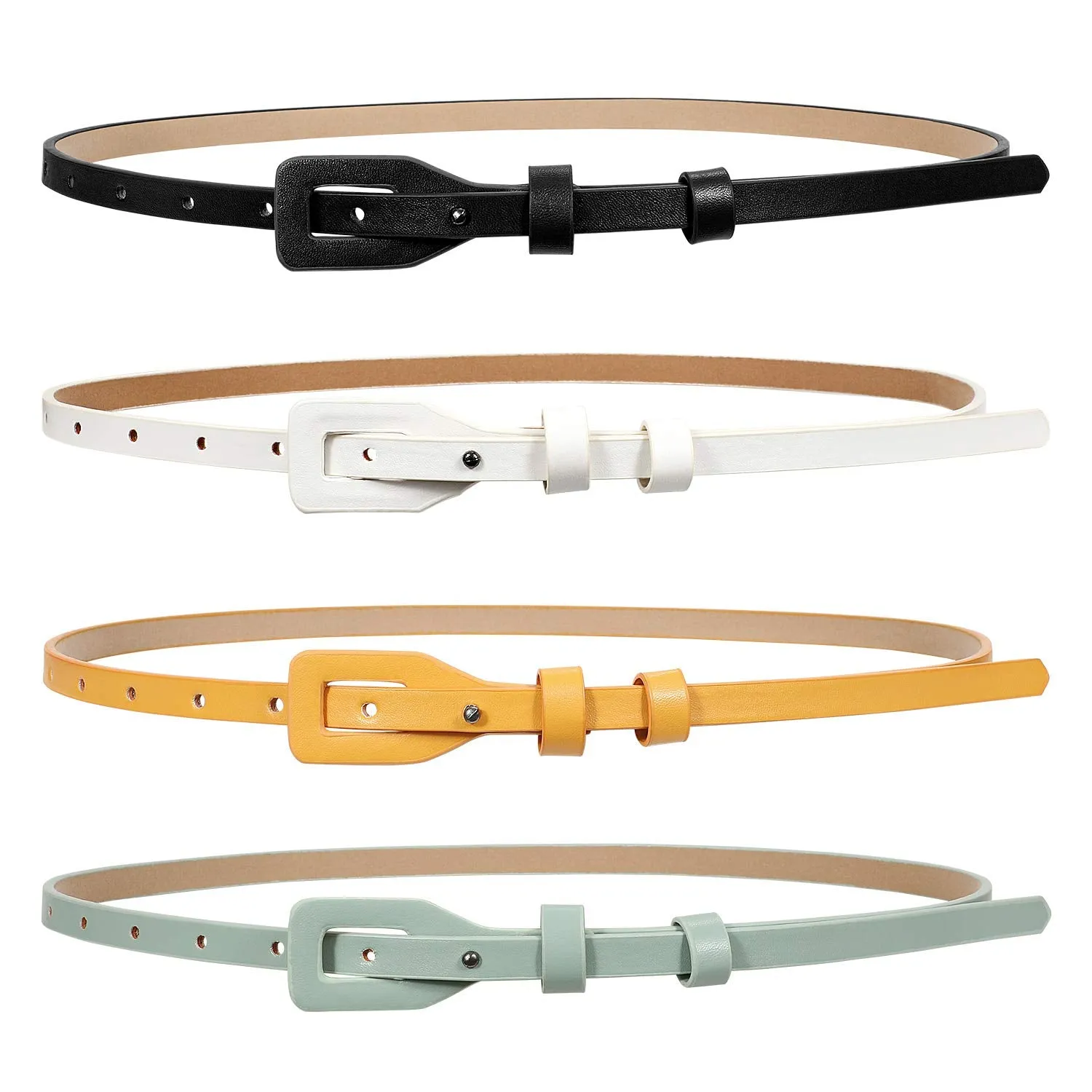 Set of 4 Womens Thin Belts SANSTHS Skinny Leather Belt with Gold Alloy Buckle