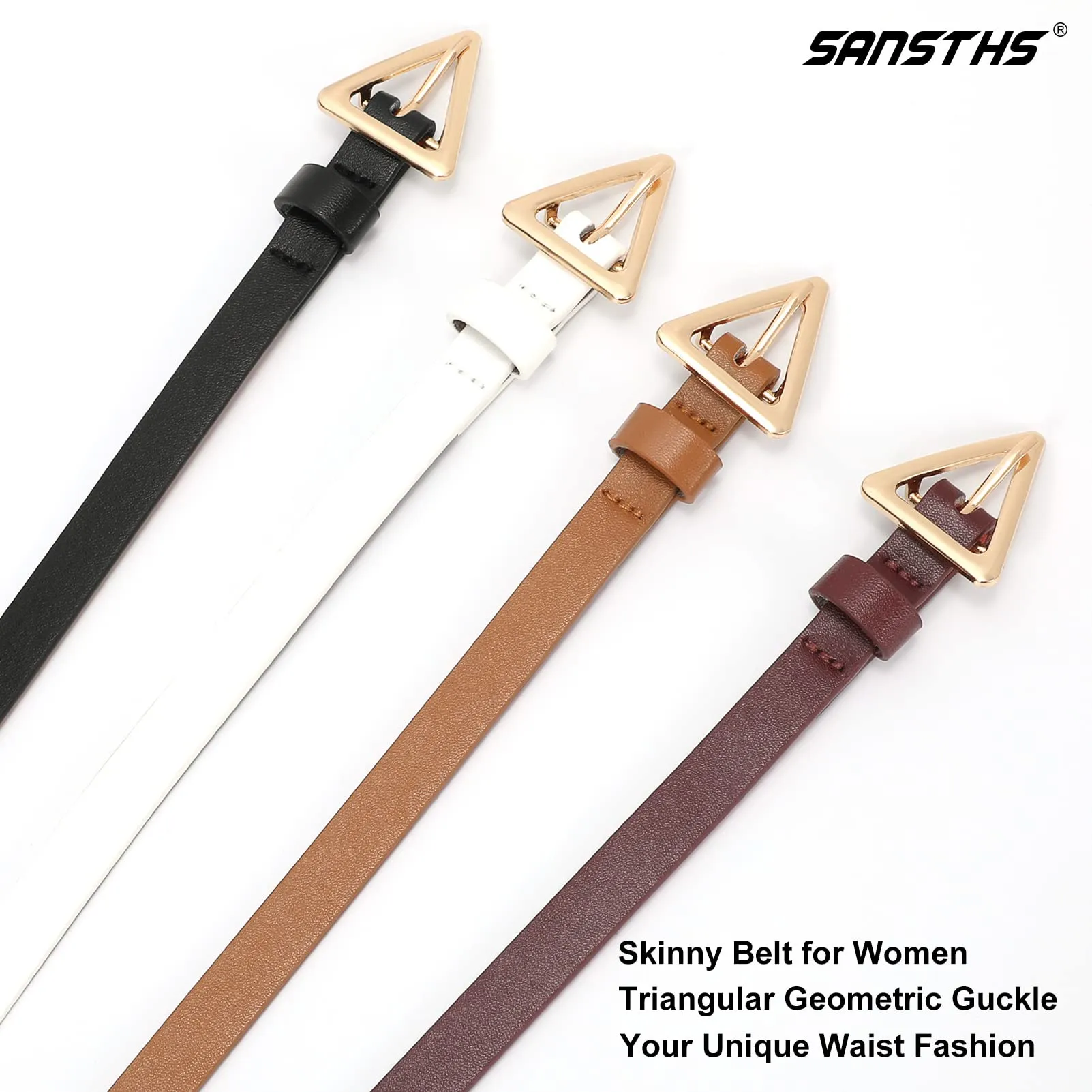 Set of 4 Womens Thin Belts SANSTHS Skinny Leather Belt with Gold Alloy Buckle
