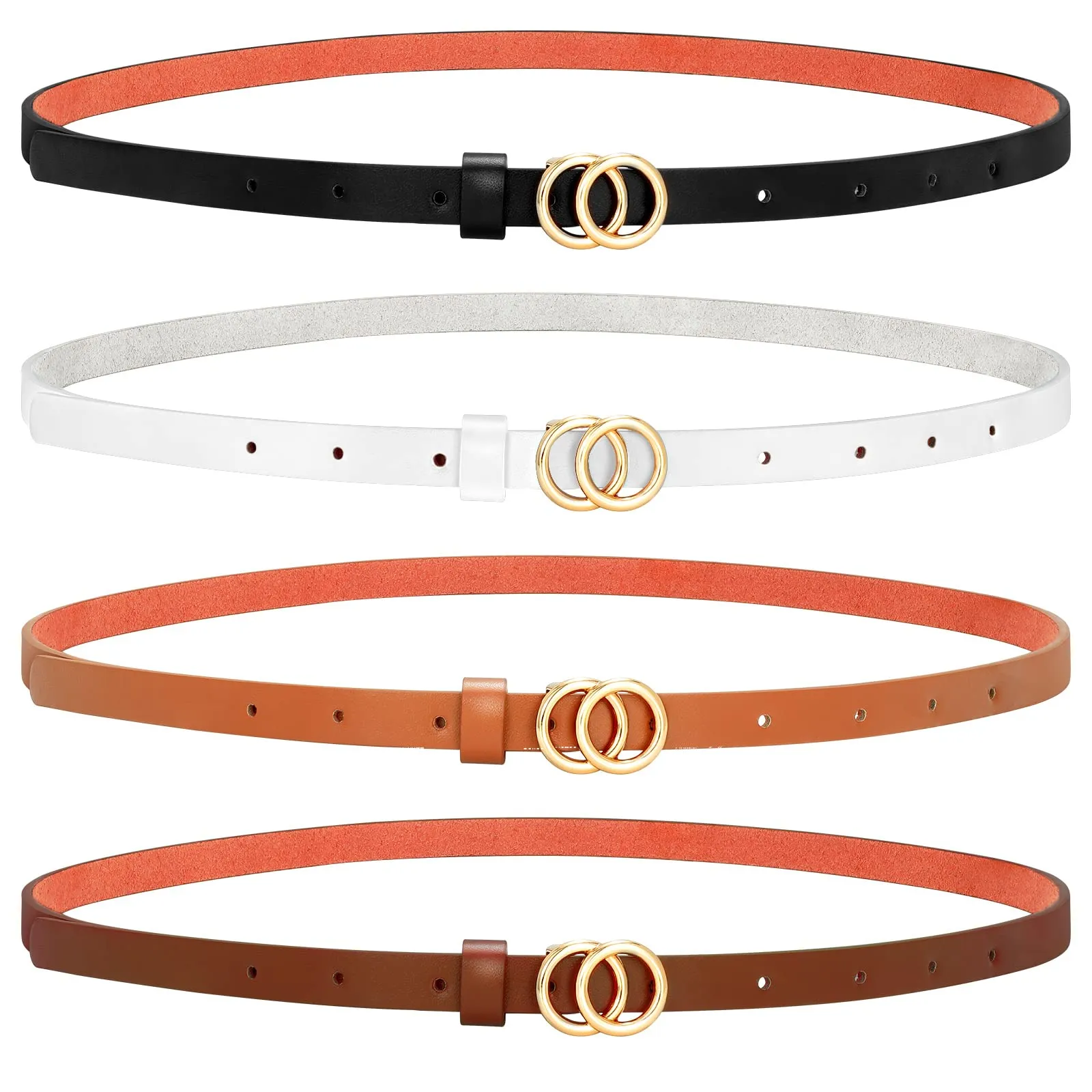 Set of 4 Womens Thin Belts SANSTHS Skinny Leather Belt with Gold Alloy Buckle