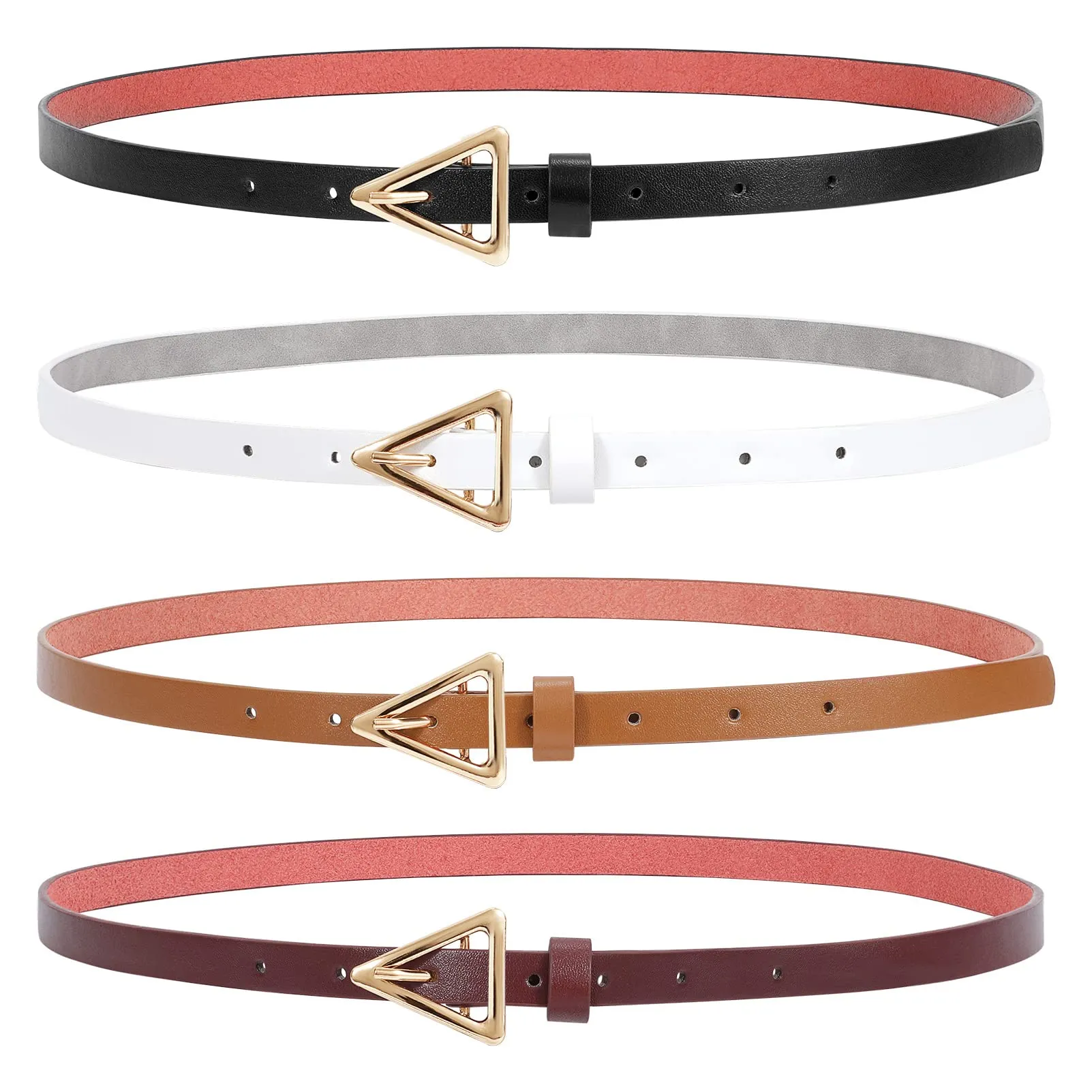 Set of 4 Womens Thin Belts SANSTHS Skinny Leather Belt with Gold Alloy Buckle
