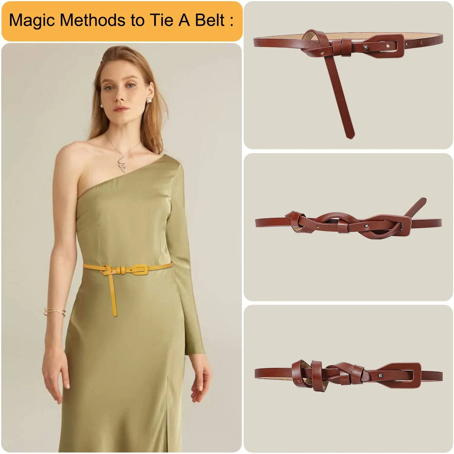 Set of 4 Womens Thin Belts SANSTHS Skinny Leather Belt with Gold Alloy Buckle