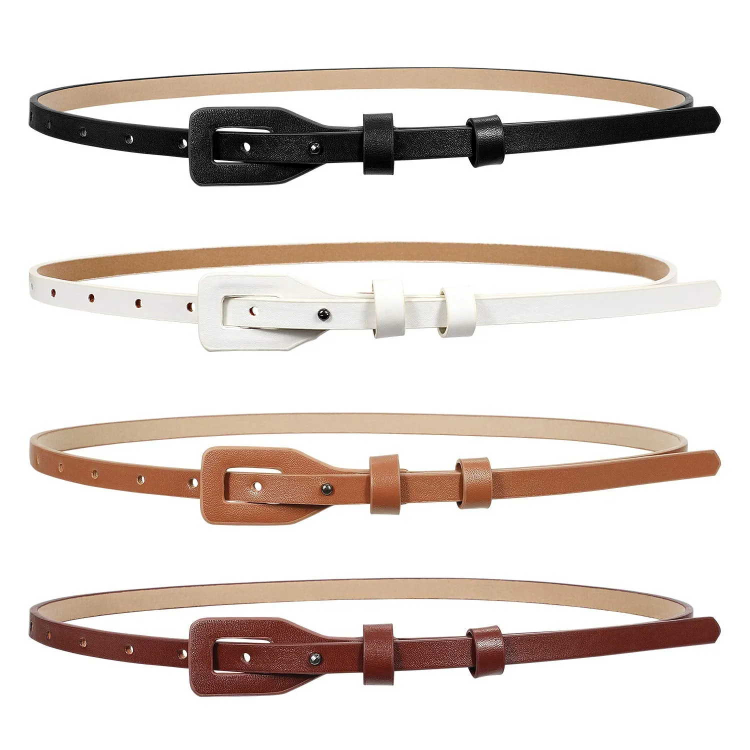 Set of 4 Womens Thin Belts SANSTHS Skinny Leather Belt with Gold Alloy Buckle