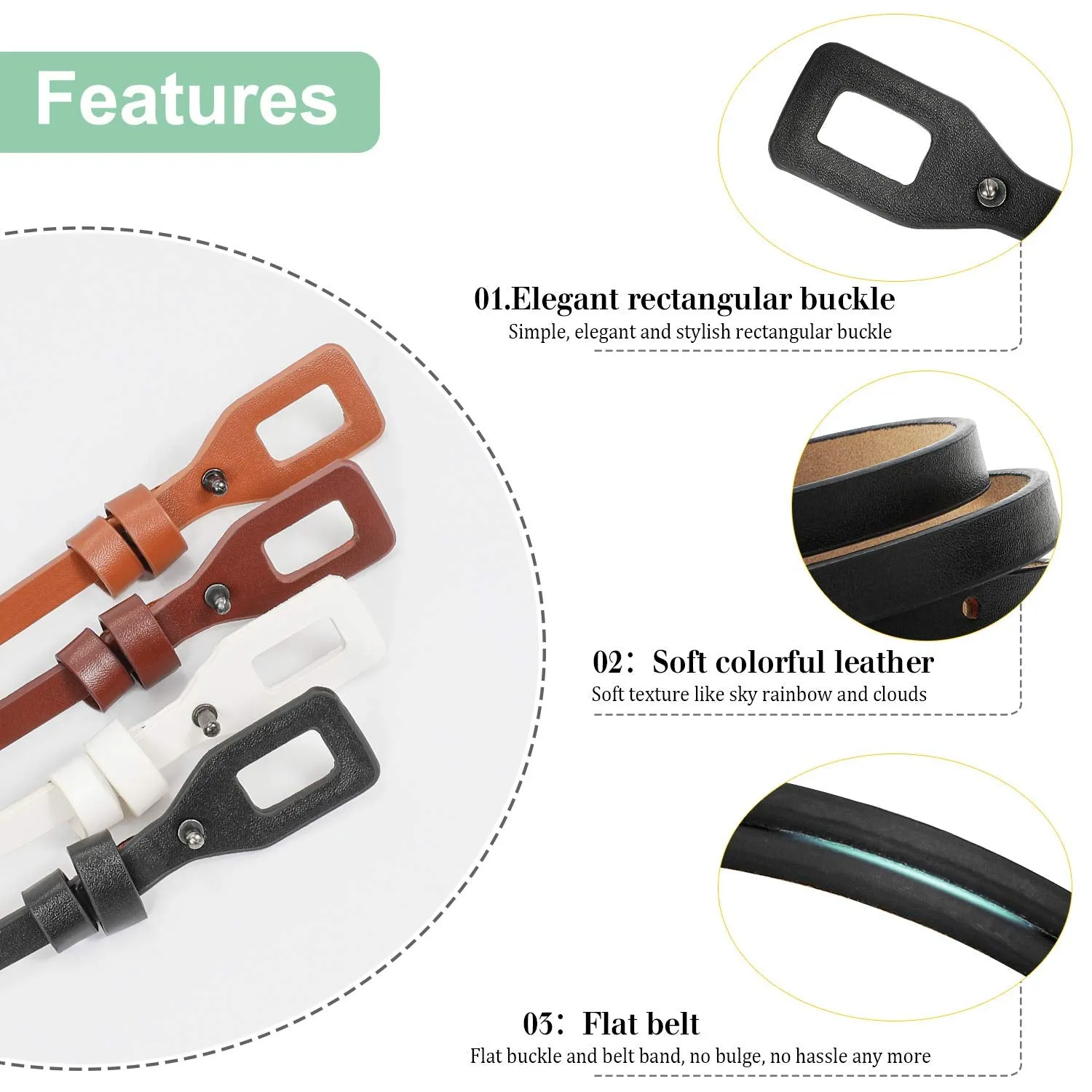 Set of 4 Womens Thin Belts SANSTHS Skinny Leather Belt with Gold Alloy Buckle