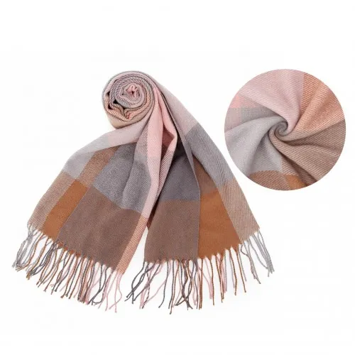 SFN4401 - Elegant Color Block Scarf with Fringe Detailing – Versatile Oversized Design - Pink