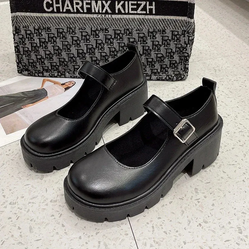 Shoes Platform Shoes Heels  Women Japanese Style Vintage Pumps for Women College Student Women's Shoes