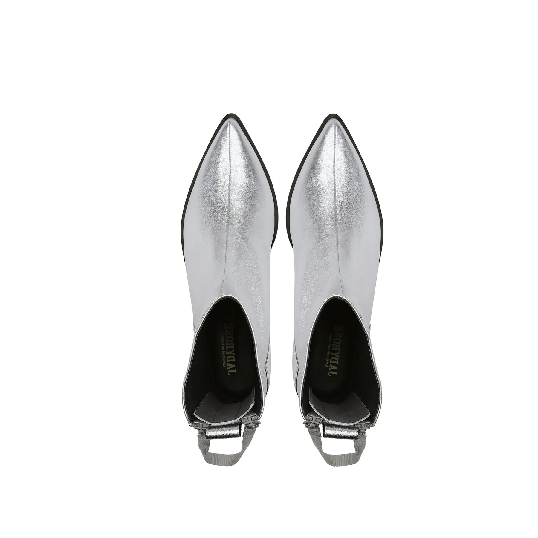 Silver Back-Zip Leather Ankle Boot