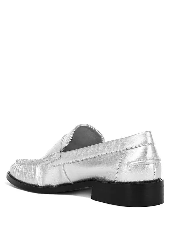 Silver Genuine Leather Loafers