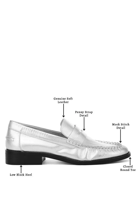 Silver Genuine Leather Loafers