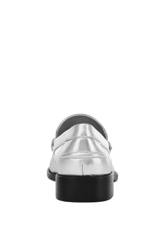 Silver Genuine Leather Loafers
