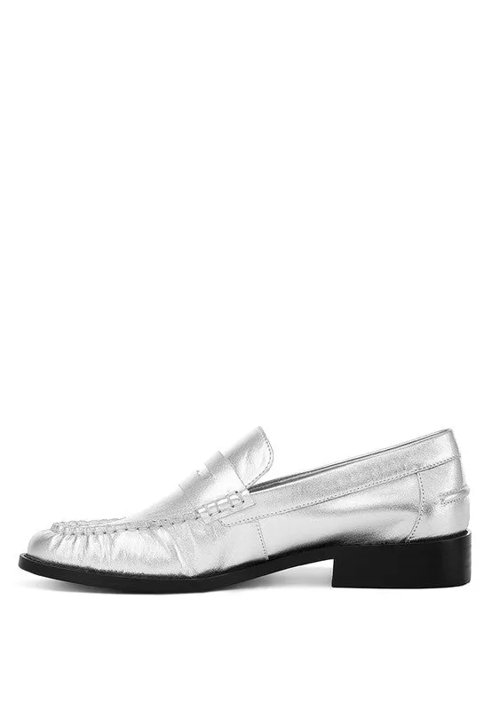Silver Genuine Leather Loafers