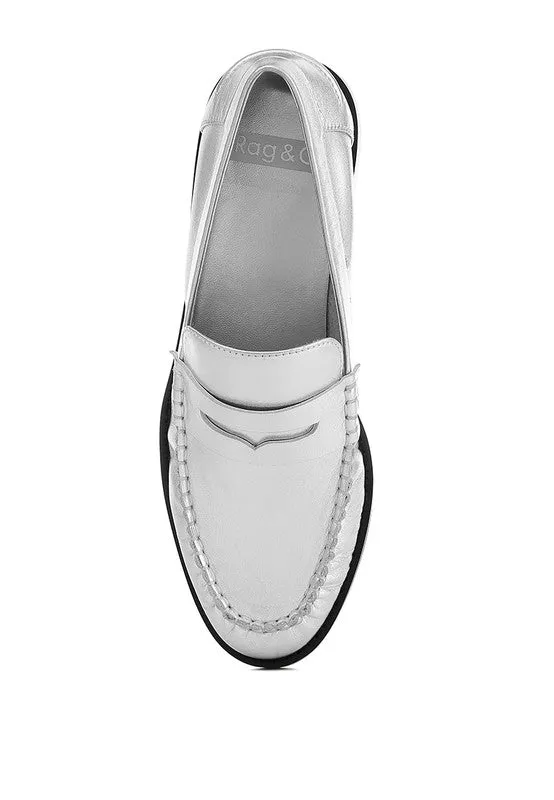 Silver Genuine Leather Loafers