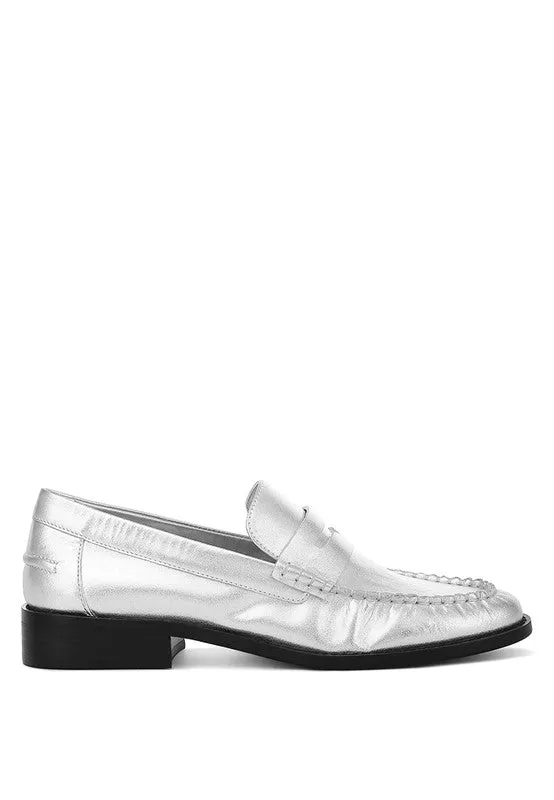 Silver Genuine Leather Loafers