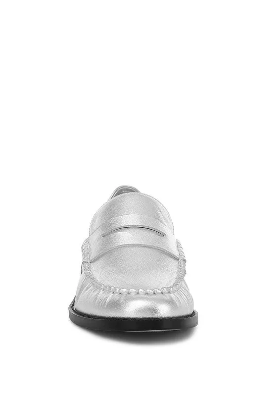 Silver Genuine Leather Loafers