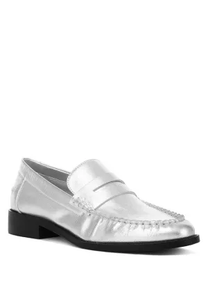 Silver Genuine Leather Loafers