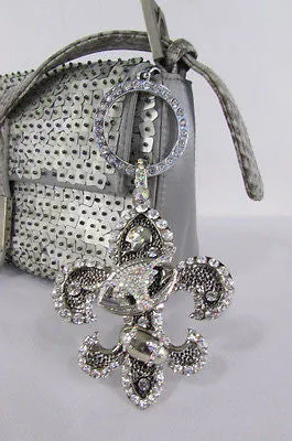 Silver Metal Charm Fleur De Lis Keychain