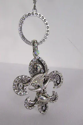 Silver Metal Charm Fleur De Lis Keychain